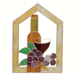 Wine & Grapes Stained Glass Window Panel 14 x 10