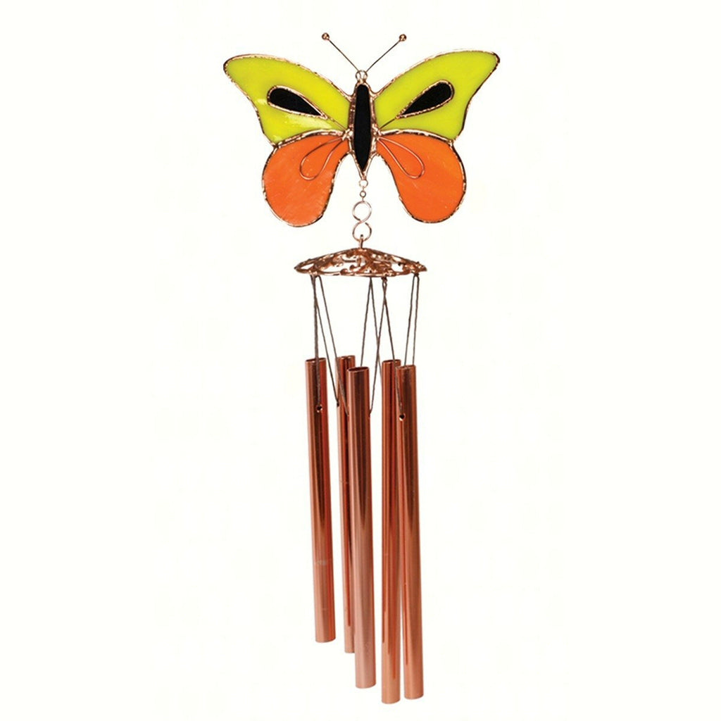 Yellow/Orange Butterfly Stained Glass Wind Chime