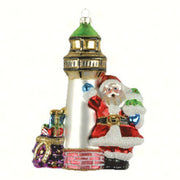 Santa's Lighthouse Glass Ornament