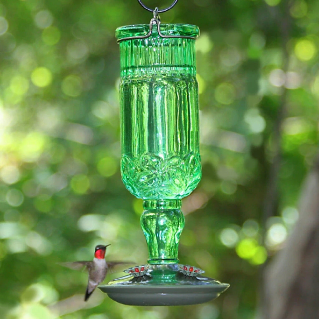 Antique Green Glass Hummingbird Feeder - Momma's Home Store