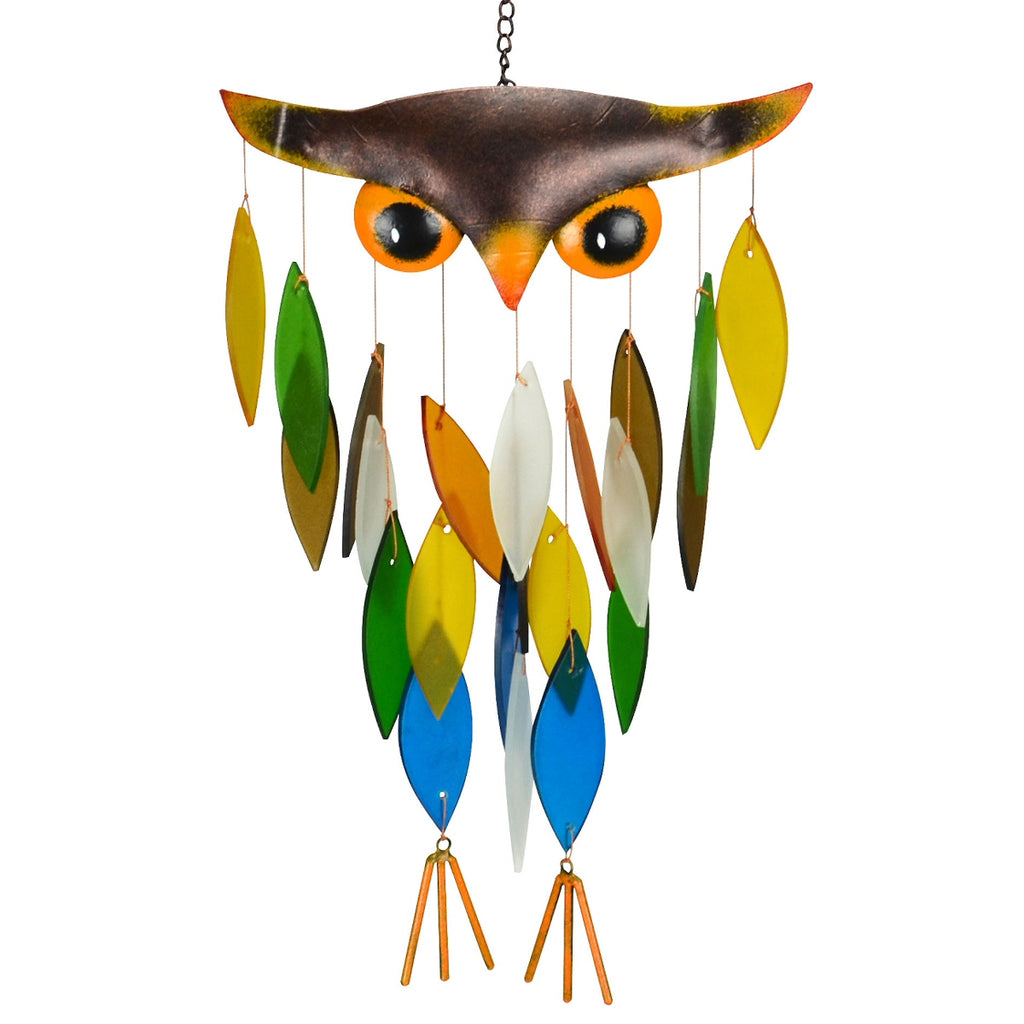 Owl Sandblasted Glass Wind Chime