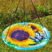 Sunflowers Glass Hanging Bird Bath