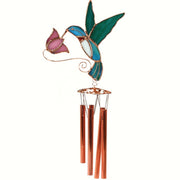 Hummingbird Pink Stained Glass Wind Chime 20"