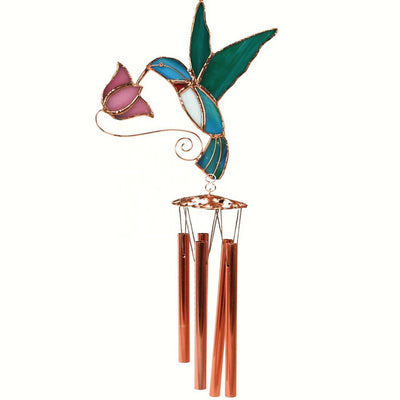 Hummingbird Pink Stained Glass Wind Chime 20