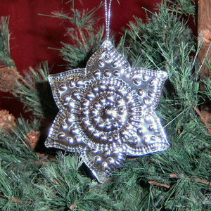 Silver Flower Metal Tree Ornament Set of 6