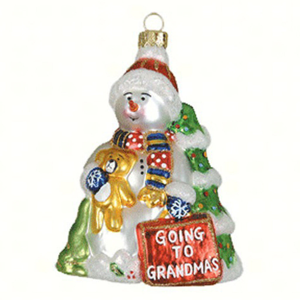 Going to Grandmas Snowman Glass Ornament