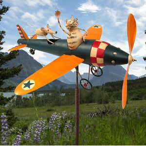 Cat & Mouse Airplane Whirligig Garden Stake