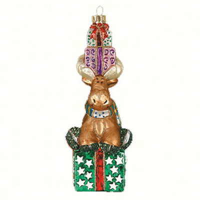 Christmas Moose Glass Ornament