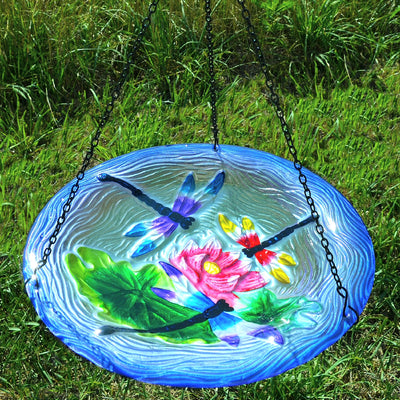 Dragonflies Glass Hanging Bird Bath