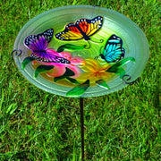 Butterflies Glass Bird Bath w/Stake