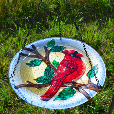 Cardinal Glass Hanging Bird Bath