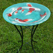 Koi Pond Glass Bird Bath w/Stand