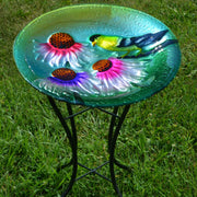 Goldfinch Glass Bird Bath w/Stand