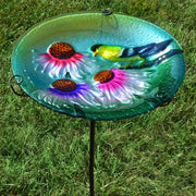 Goldfinch Glass Bird Bath w/Stake