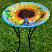 Sunflowers Glass Bird Bath w/Stand