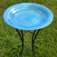 Blue Swirls Glass Bird Bath w/Stand