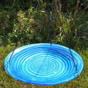 Blue Swirls Glass Hanging Bird Bath