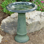 Fiber Clay Hunter Green Birdbath with Base