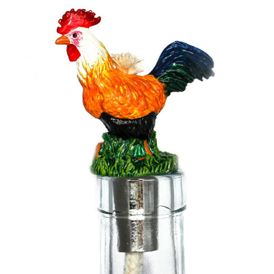 Rooster Pewter Bottle Neck Winelight Painted
