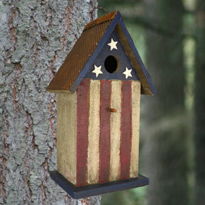 American Flag Wooden Birdhouse