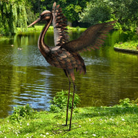 Bronze Crane Metal Sculpture Up 44 inch