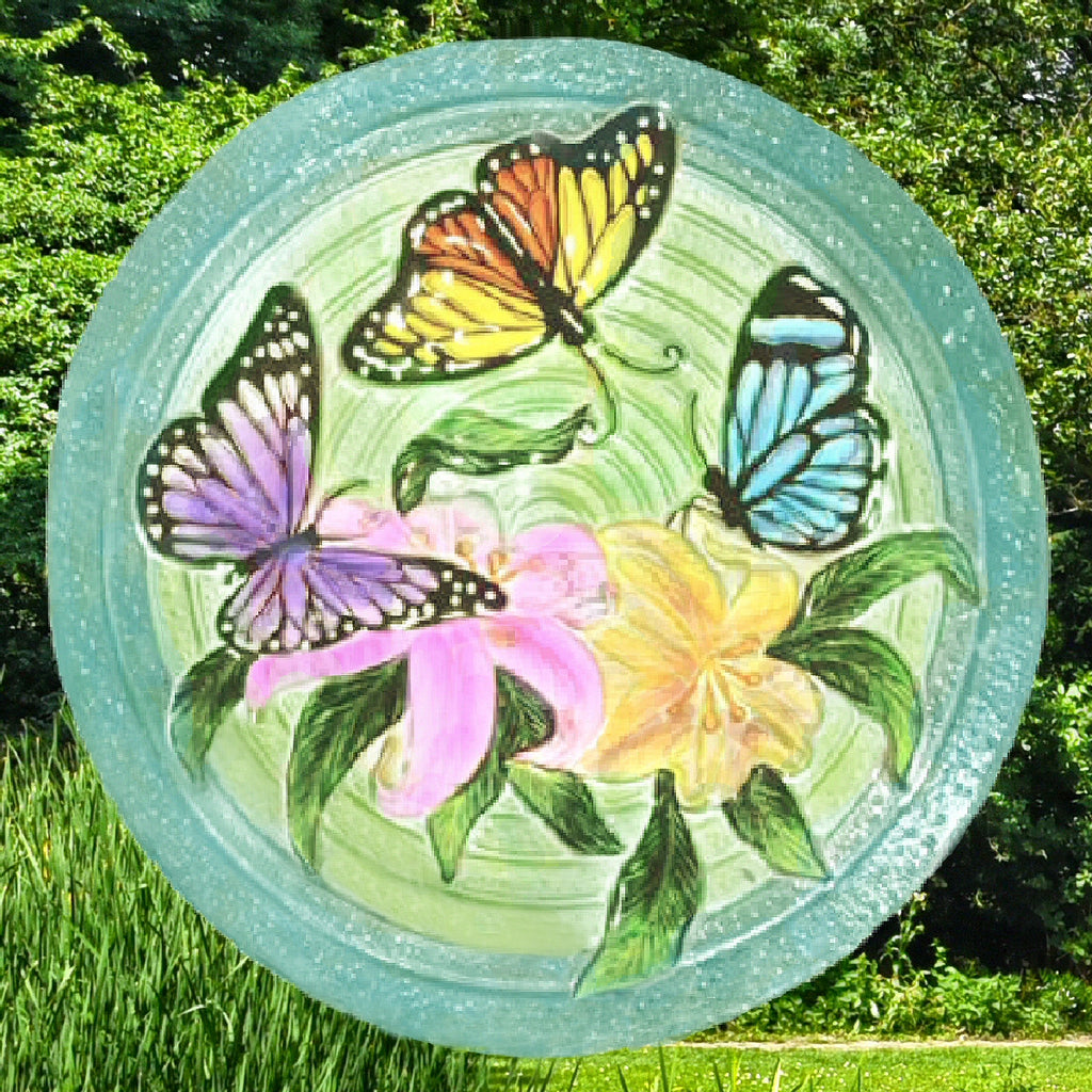 Butterflies Glass Bird Bath Bowl