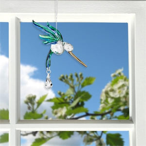 Glass Hummingbird Crystal Suncatcher - Peacock
