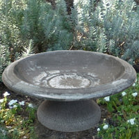 Fiber Clay Cool Grey Birdbath w/Small Base