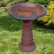 Fiber Clay Antique Brown Birdbath with Base