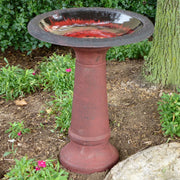 Fiber Clay Red Birdbath with Base