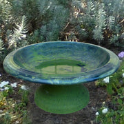 Fiber Clay Hunter Green Birdbath w/Small Base