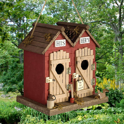His & Hers Outhouse Wooden Birdhouse