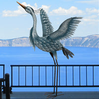 Metallic Blue Heron Metal Sculpture Up 47 inch