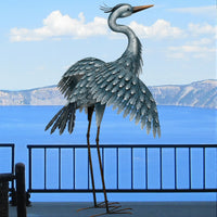 Metallic Blue Heron Metal Sculpture Out 41 inch