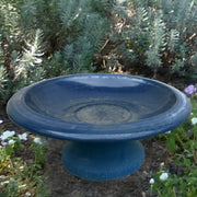 Fiber Clay Navy Blue Birdbath w/Small Base
