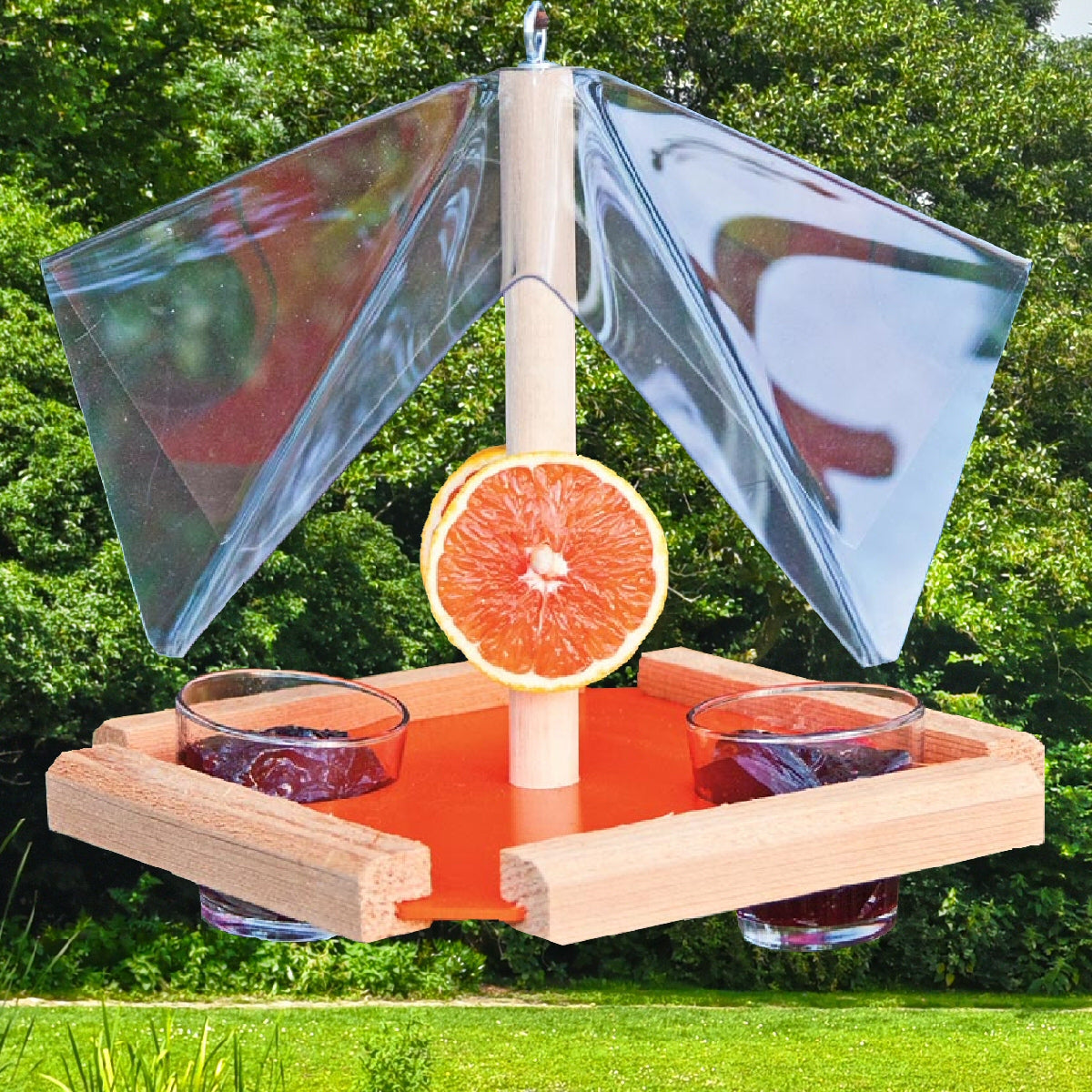 Ultimate Zedernholz Oriole Vogelfutterstation – Für Gelee & Obst, Mit Dach